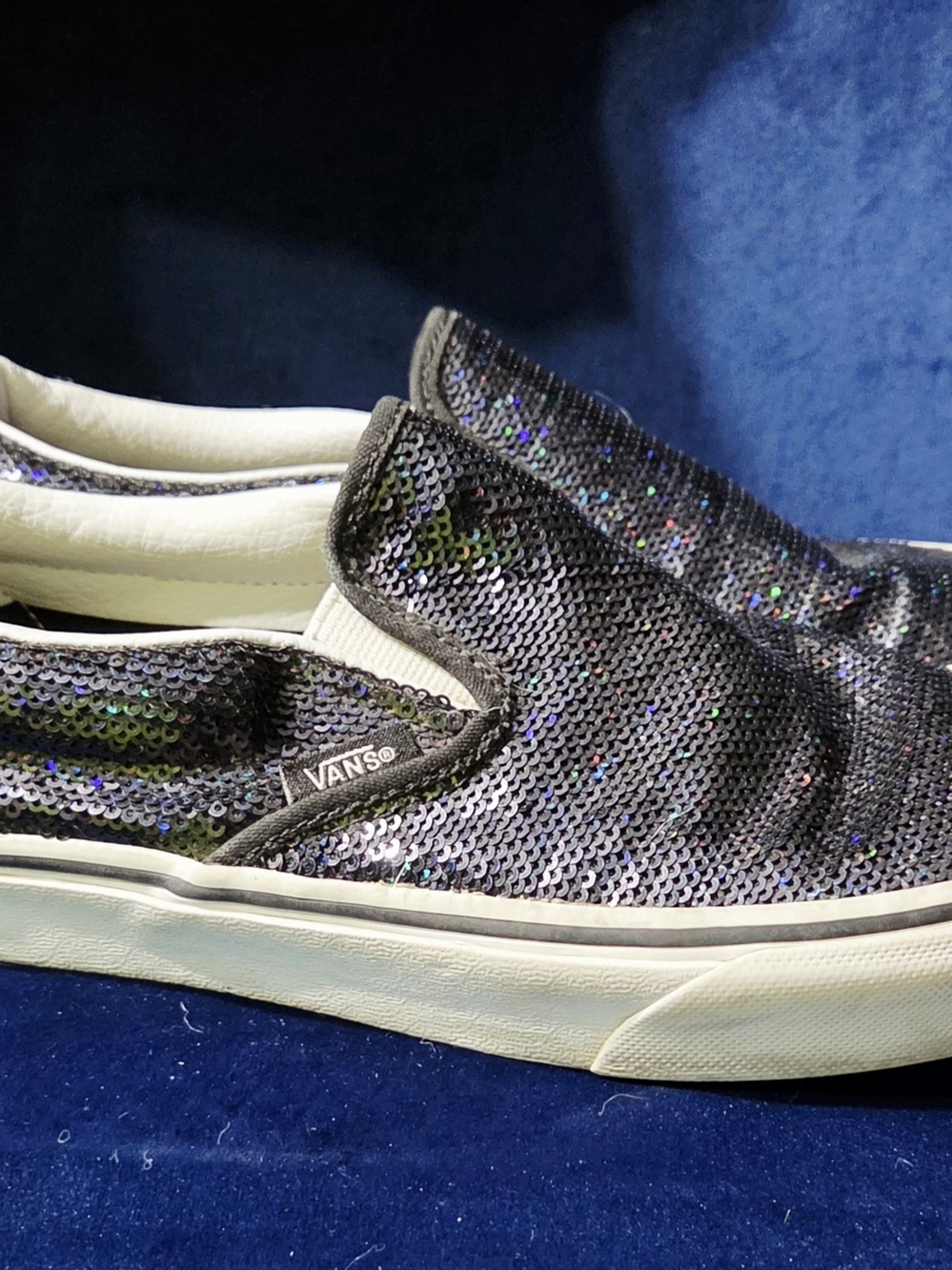 Vans Women's Black Iridescent Sequin Slip-On Sneakers Sz 7